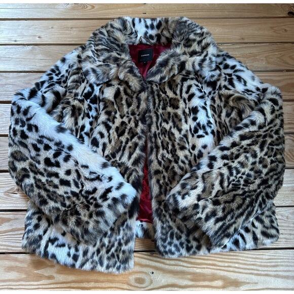 Express Cheetah Faux Fur Jacket Size Medium Women’s Black - Picture 1 of 9